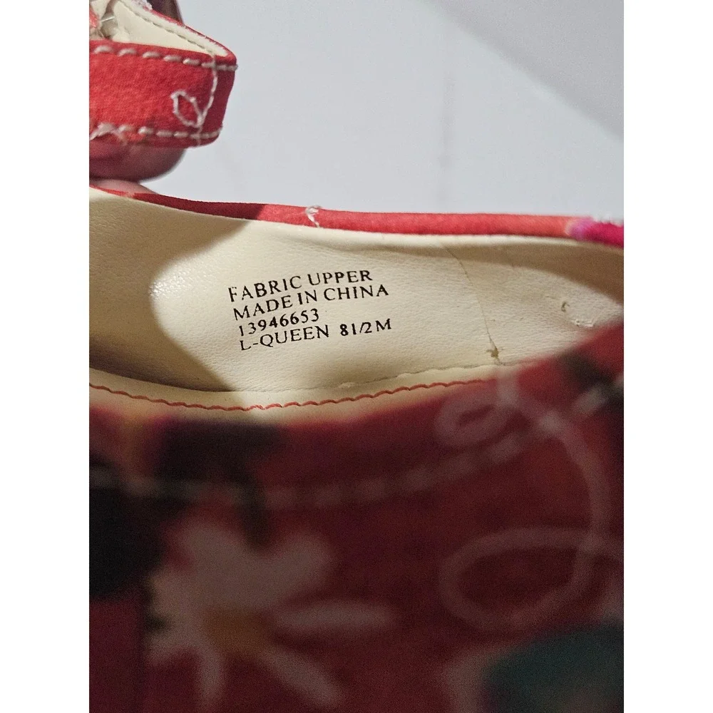 Franco Sarto Red Floral Espadrille Wedge Sandals Mary Jane Ankle Strap Heel 8.5